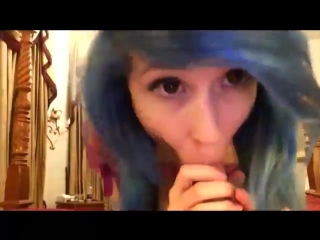 blue-haired informal girl sucks dick